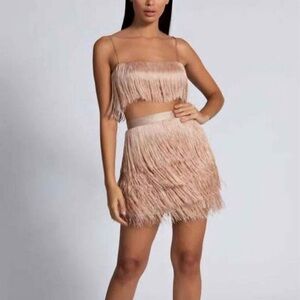 Meshki Tan Fringe Skirt Set